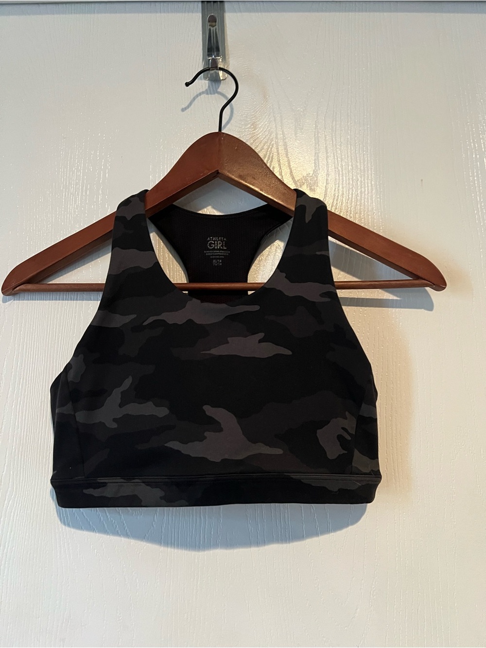 Athleta Girl Black and Grey Camo Racerback Sports Bra Girls Sz 14